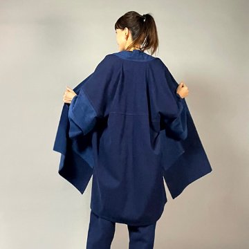 【遠州木綿】藍染め　袢纏（はんてん）コート　刺し織りの画像