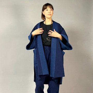 【遠州木綿】藍染め　袢纏（はんてん）コート　刺し織りの画像