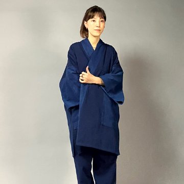 【遠州木綿】藍染め　袢纏（はんてん）コート　刺し織りの画像