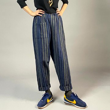 【備後絣】もんぺパンツ　ざくろ×柿渋×藍縞の画像