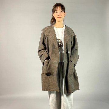 【遠州綿紬】フリースタイル　ロングジャケット　あらし　無地　茶の画像