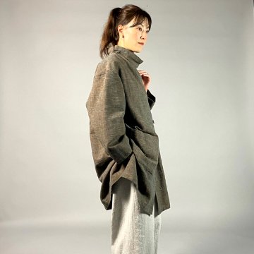 【遠州綿紬】フリースタイル　ロングジャケット　あらし　無地　茶の画像