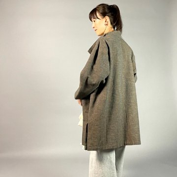 【遠州綿紬】フリースタイル　ロングジャケット　あらし　無地　茶の画像