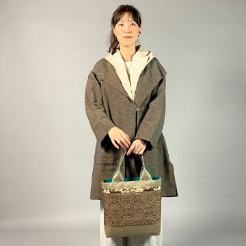 【遠州綿紬】フリースタイル　ロングジャケット　あらし　無地　茶の画像
