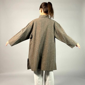 【遠州綿紬】フリースタイル　ロングジャケット　あらし　無地　茶の画像