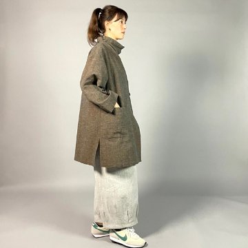 【遠州綿紬】フリースタイル　ロングジャケット　あらし　無地　茶の画像
