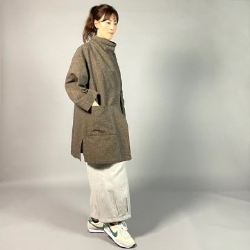 【遠州綿紬】フリースタイル　ロングジャケット　あらし　無地　茶の画像