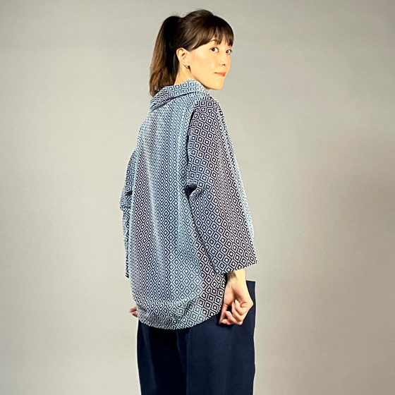 【遠州木綿】オフタートルプルオーバー　刺し子織り：柿の花 / カツオ縞　　の画像