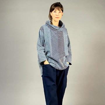 【遠州木綿】オフタートルプルオーバー　刺し子織り：柿の花 / カツオ縞　　の画像