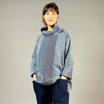 【遠州木綿】オフタートルプルオーバー　刺し子織り：柿の花 / カツオ縞　　の画像