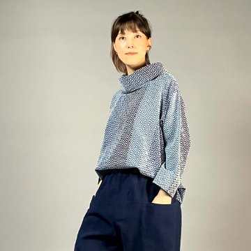 【遠州木綿】オフタートルプルオーバー　刺し子織り：柿の花 / カツオ縞　　の画像