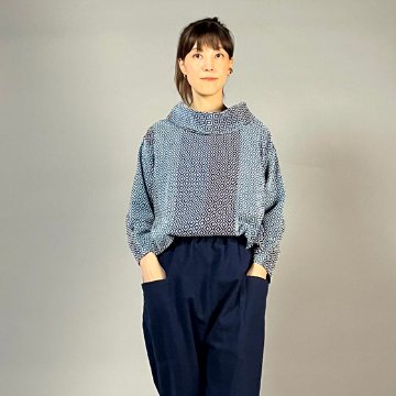 【遠州木綿】オフタートルプルオーバー　刺し子織り：柿の花 / カツオ縞　　の画像