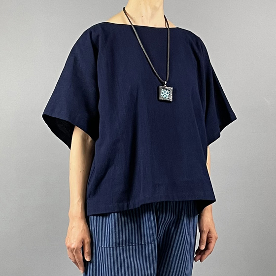 備後絣のトップス Kasuriraカスリラ 備後絣チュニック 絣柄シャツ 藍染