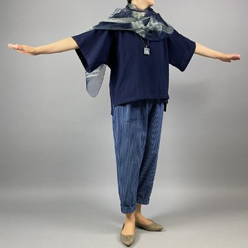 【備後絣】KIMONOスリーブ　楊柳　藍染め　濃紺の画像
