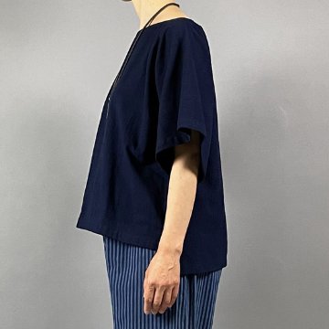 【備後絣】KIMONOスリーブ　楊柳　藍染め　濃紺の画像