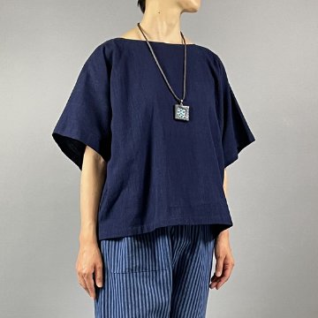 【備後絣】KIMONOスリーブ　楊柳　藍染め　濃紺の画像