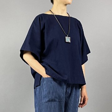【備後絣】KIMONOスリーブ　楊柳　藍染め　濃紺の画像