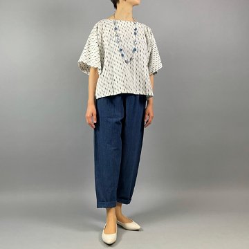 【備後絣】KIMONOスリーブ　楊柳　藍染め　白絣No.６の画像