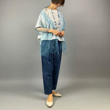 【備後絣】KIMONOスリーブ　楊柳　藍染め　白絣No.６の画像