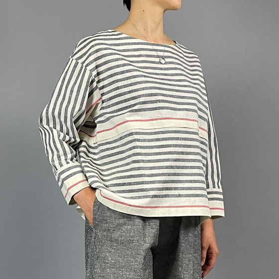 【遠州綿紬】マリンブラウス　白の画像