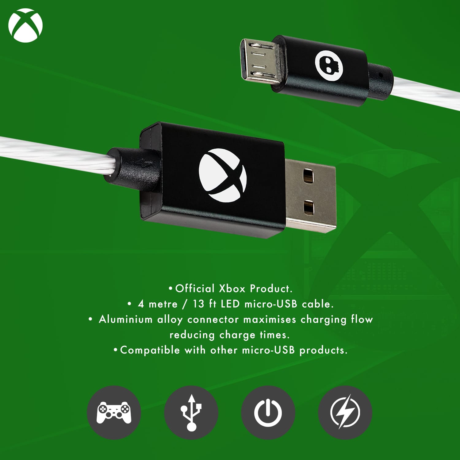 Official Xbox One LED Micro USB Charge Cable画像