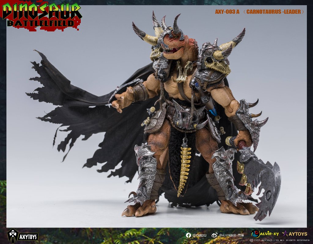 AXYTOYS ダイナソー・バトルフィールド AXY003A 肉食トロサウルス部族首長(オレンジ) 1/12スケール可動フィギュアの画像