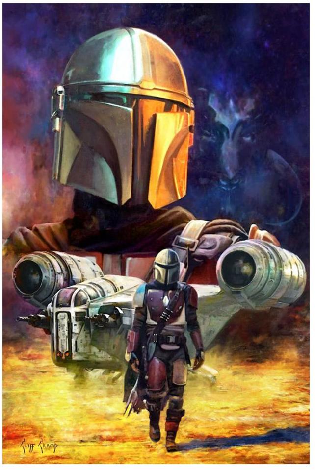 Star Wars: The Mandalorian Hunter and Prey by Cliff Cramp Lithograph Art Printの画像