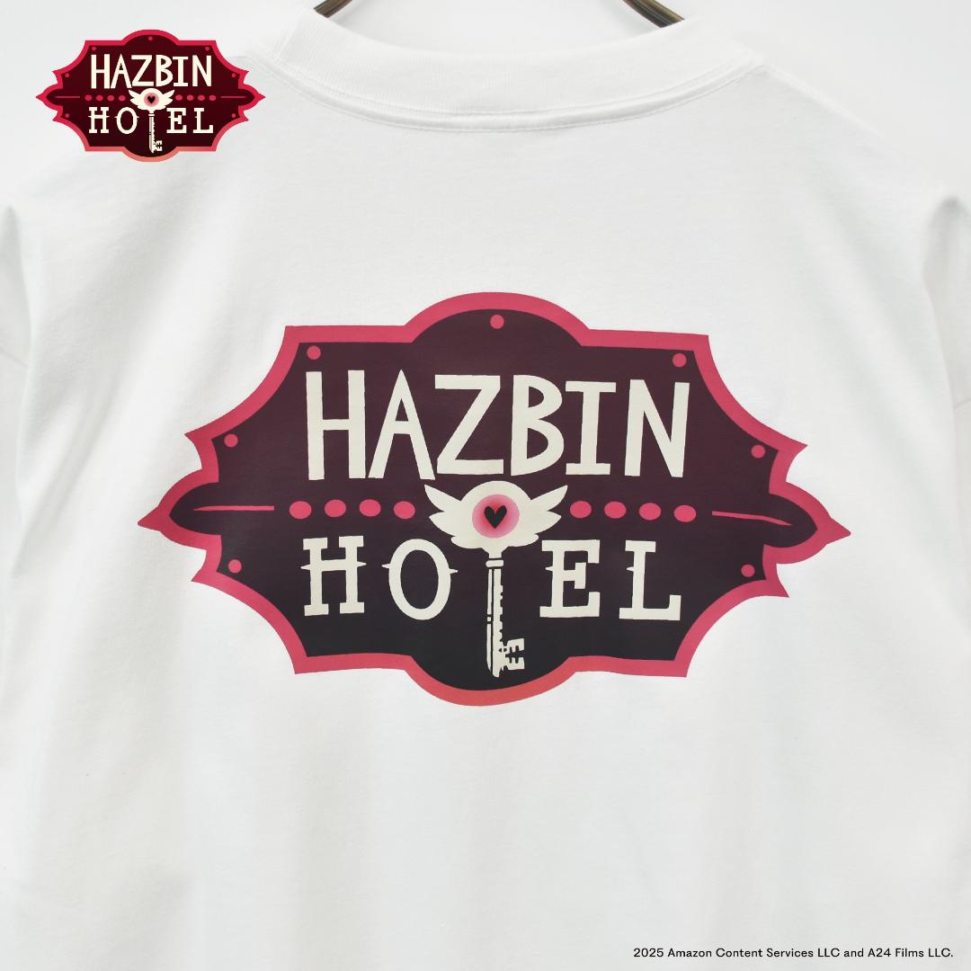 ハズビンホテル  シーズン１ ロゴ半袖Tシャツ 白 裏面タイトルロゴ有りの画像