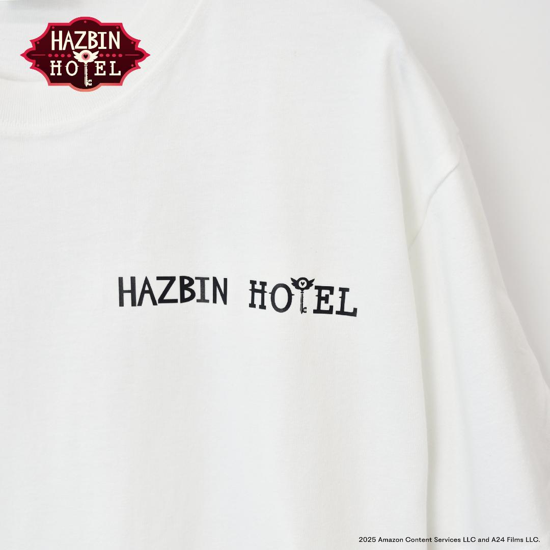 ハズビンホテル  シーズン１ ロゴ半袖Tシャツ 白 裏面タイトルロゴ有りの画像