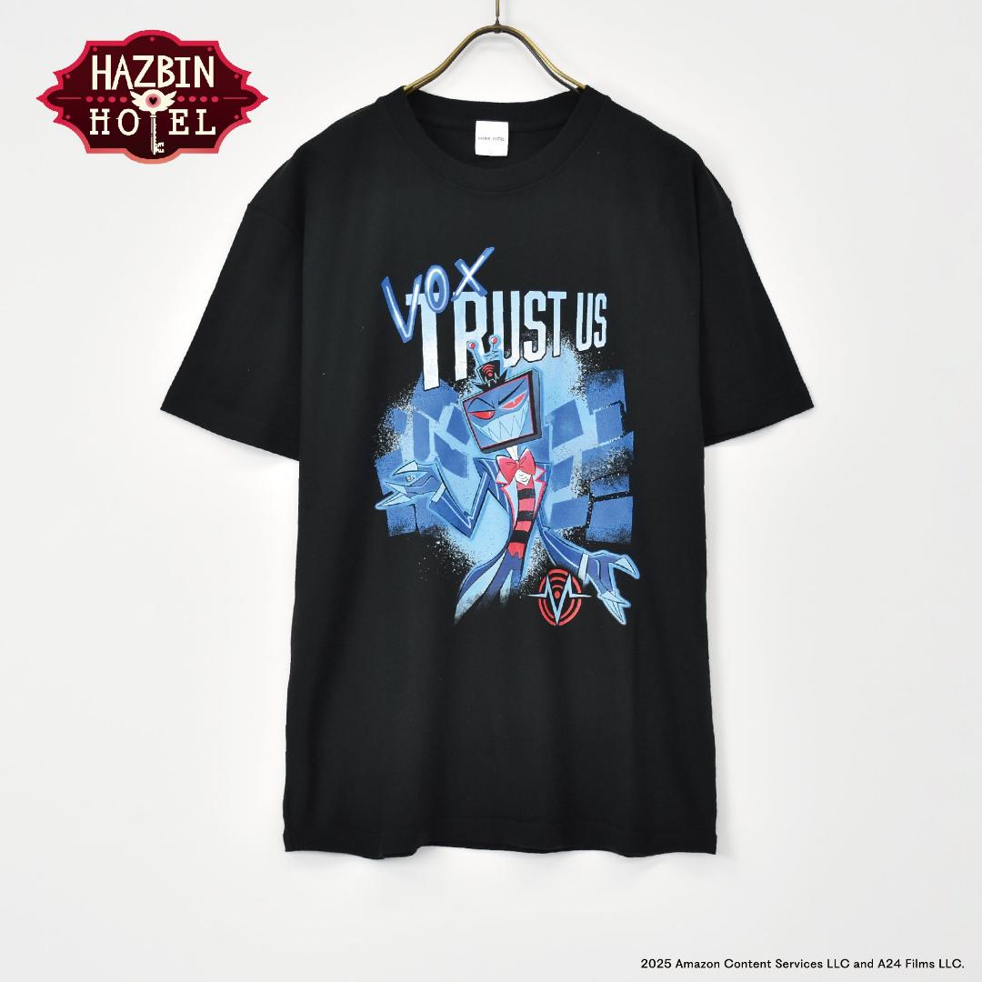 Hazbin Hotel ハズビンホテル ヴォックス TRUST US 半袖Tシャツ 黒の画像