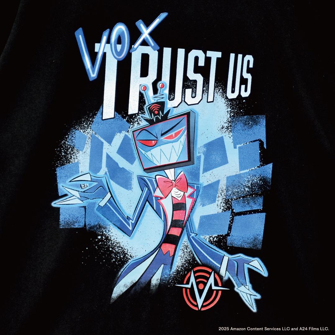 Hazbin Hotel ハズビンホテル ヴォックス TRUST US 半袖Tシャツ 黒の画像