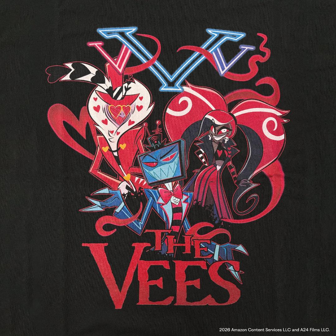 Hazbin Hotel ハズビンホテル THE VEES ヴォックス ヴァレンティノ ヴェルヴェット 半袖Tシャツ 黒の画像