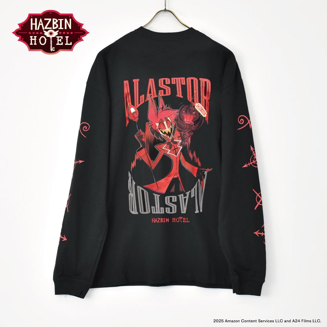 Hazbin Hotel ハズビン・ホテル シーズン１ アラスター ヴードゥーつき 長袖Tシャツ 黒 裏面ビッグプリント有りの画像