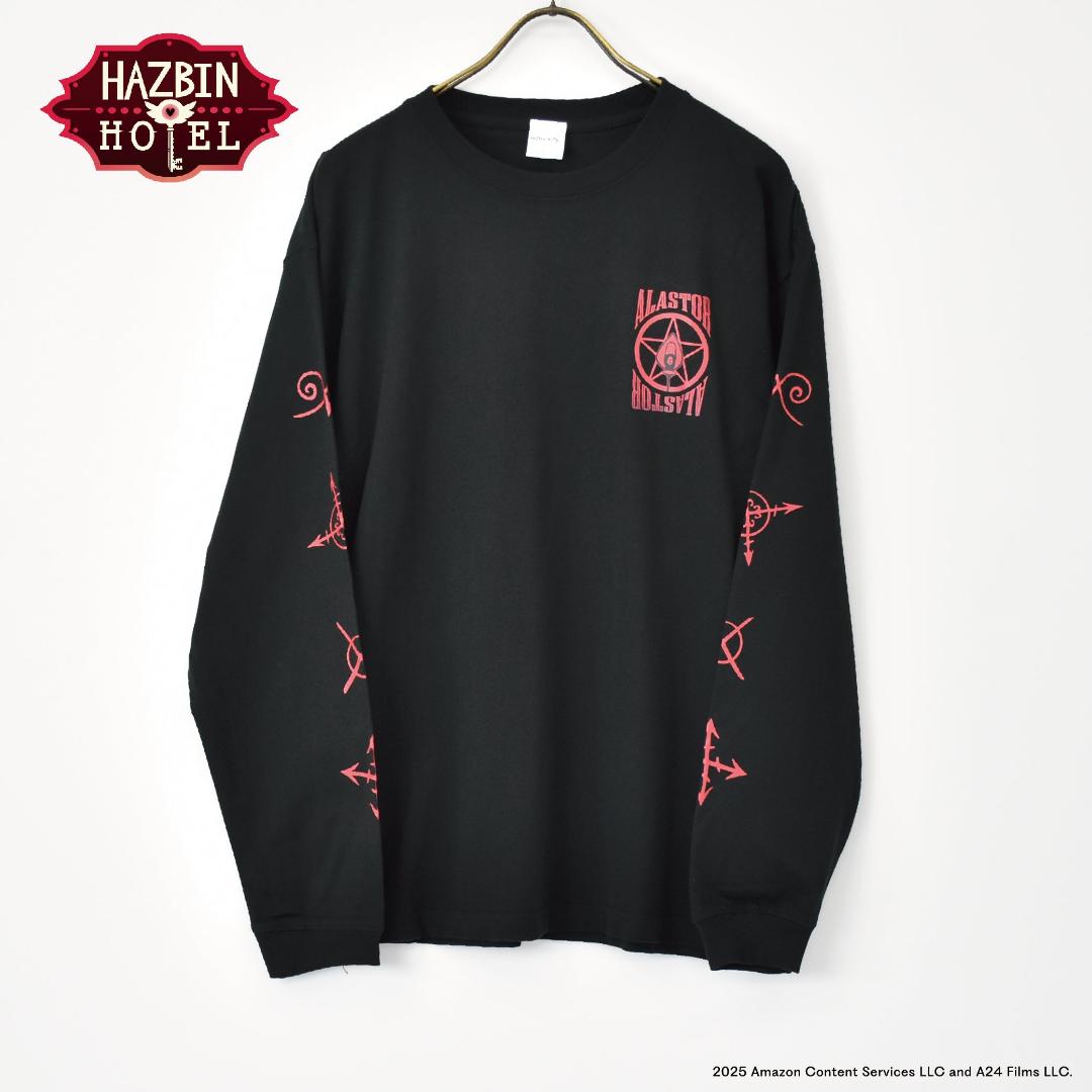 Hazbin Hotel ハズビン・ホテル シーズン１ アラスター ヴードゥーつき 長袖Tシャツ 黒 裏面ビッグプリント有りの画像