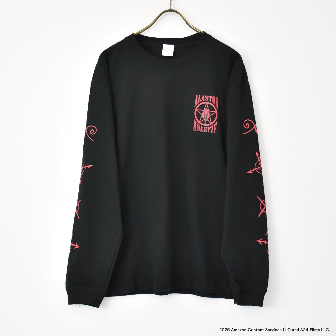 Hazbin Hotel ハズビン・ホテル シーズン１ アラスター ヴードゥーつき 長袖Tシャツ 黒 裏面ビッグプリント有りの画像