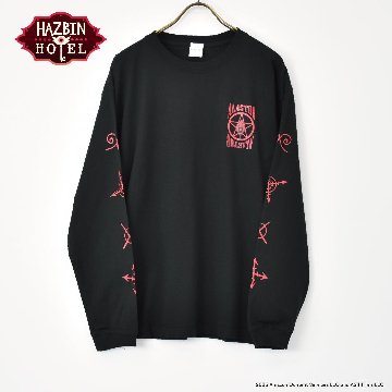 Hazbin Hotel ハズビン・ホテル シーズン１ アラスター ヴードゥーつき 長袖Tシャツ 黒 裏面ビッグプリント有りの画像