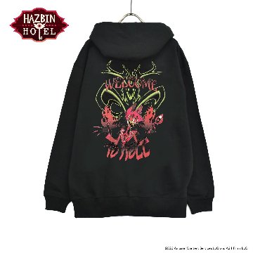 Hazbin Hotel ハズビン・ホテル シーズン１ ホテルキー パーカー フード付き 裏面アラスタービッグプリント有りの画像