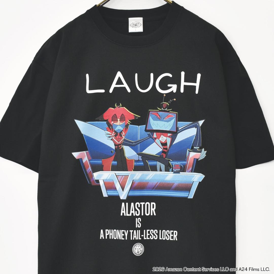 Hazbin Hotel ハズビンホテル シーズン２ 666NEWS アラスター & ヴォックス しっぽが無いんです 半袖Tシャツ 黒の画像