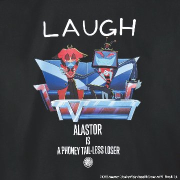 Hazbin Hotel ハズビンホテル シーズン２ 666NEWS アラスター & ヴォックス しっぽが無いんです 半袖Tシャツ 黒の画像