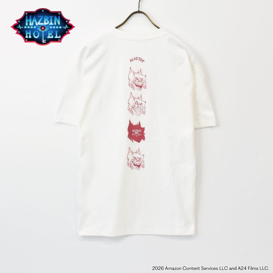 Hazbin Hotel ハズビンホテル シーズン２ アラスター 杖アイコン 半袖Tシャツ 裏面アラスターフェイス4連プリント有りの画像