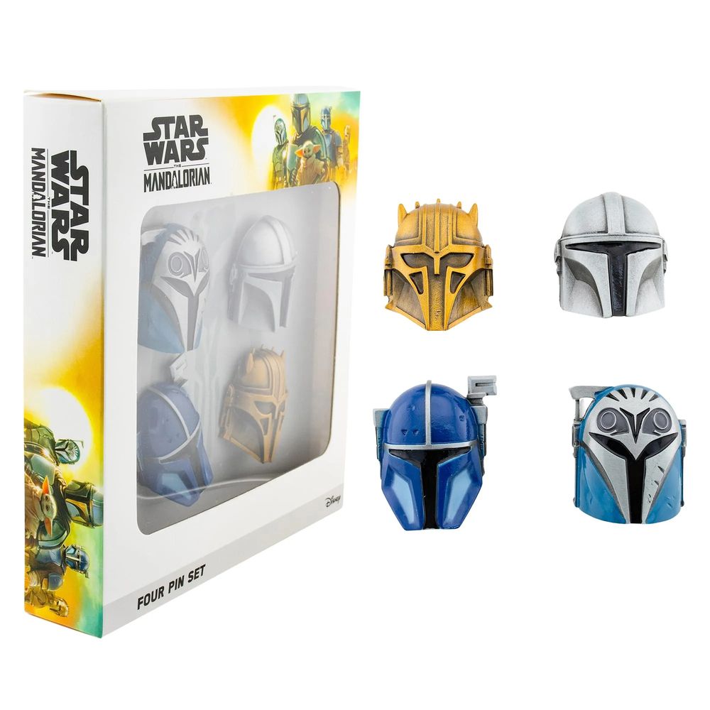 スター・ウォーズ マンダロリアン 3D ヘルメット ピンバッジ 4個セットの画像