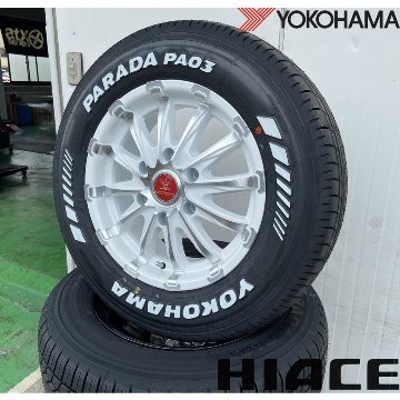 車検対応 200系ハイエース レジアスエース タイヤホイールセット 18インチ バウンティコレクション BD12 YOKOHAMA PARADA 225/50R18 ホワイトレターの画像