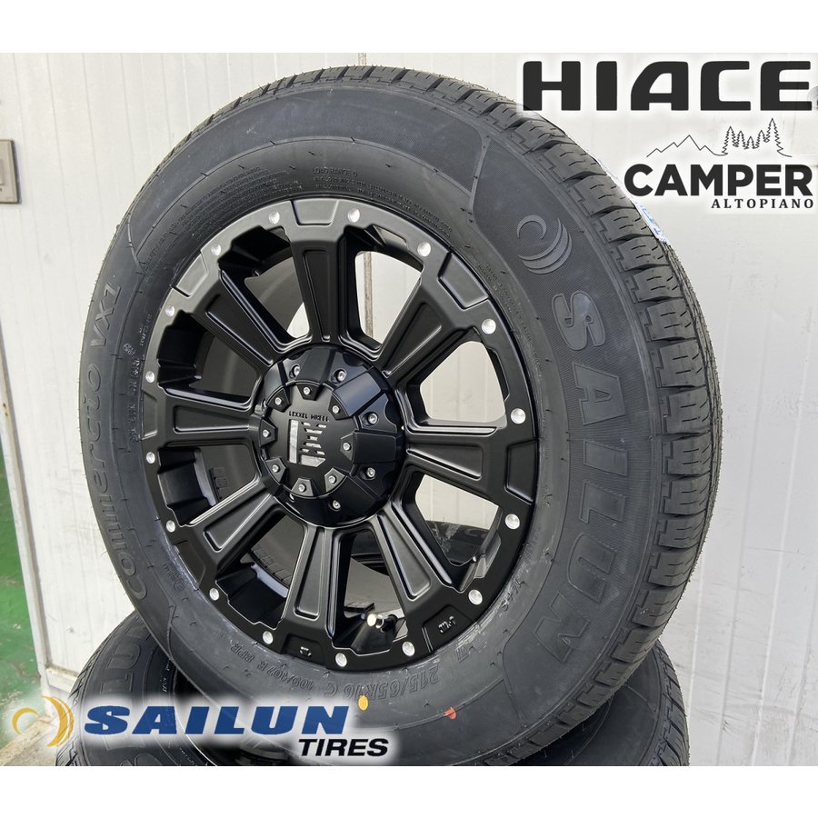 車検対応 200系ハイエース レジアスエース タイヤホイールセット 16インチ DeathRock デスロック SAILUN VX1 215/65R16 ホワイトレターの画像