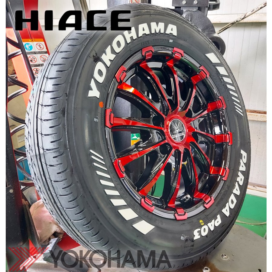 車検対応 200系ハイエース レジアスエース タイヤホイールセット 16インチ バウンティコレクション BD12 YOKOHAMA PARADA 215/65R16 ホワイトレターの画像