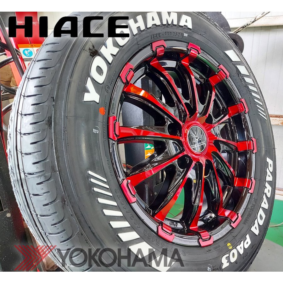 車検対応 200系ハイエース レジアスエース タイヤホイールセット 16インチ バウンティコレクション BD12 YOKOHAMA PARADA 215/65R16 ホワイトレターの画像