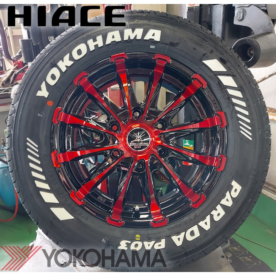 車検対応 200系ハイエース レジアスエース タイヤホイールセット 16インチ バウンティコレクション BD12 YOKOHAMA PARADA 215/65R16 ホワイトレターの画像